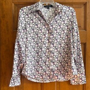 Kasper White and Purple Patterned Blouse